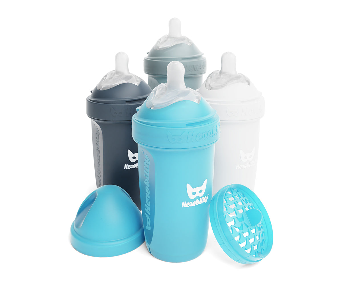 4-pack 240ml/8.5 floz Baby Bottles - Blue, Gray, White and Iron Blue