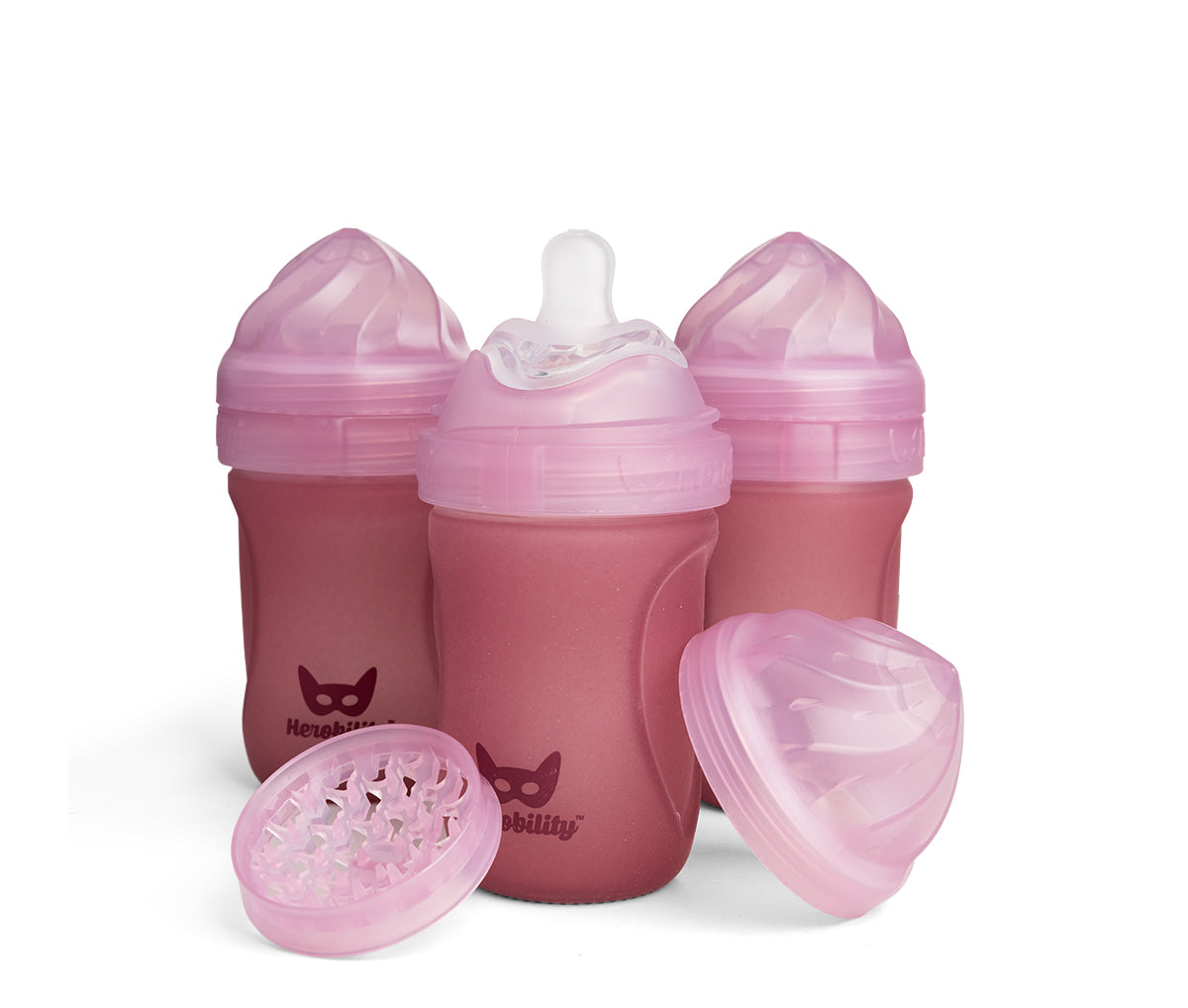 3-pack Heat Sensing Baby Bottles in glas, 220 ml, Rose