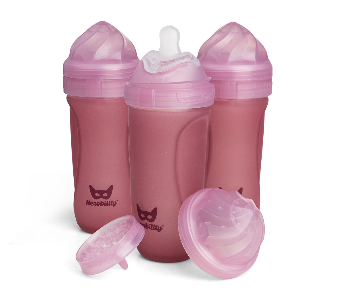 3-pack Heat Sensing Baby Bottles in glas, 320 ml, Rose