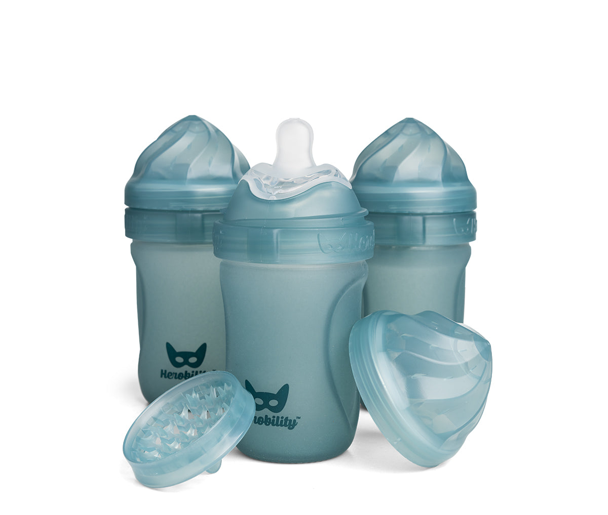 3-pack Heat Sensing Baby Bottles in glas, 220 ml, Teal