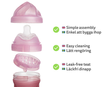 3-pack Heat Sensing Baby Bottles in glas, 220 ml, Rose